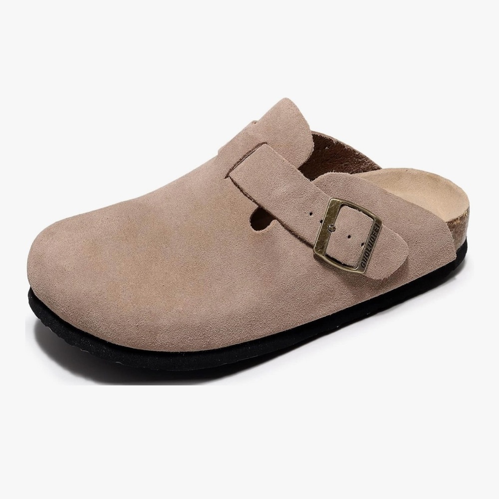Tan Suede Slip-On Clogs